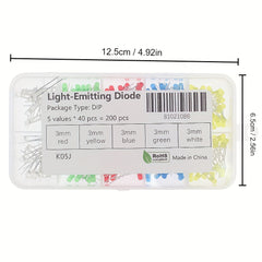 200PCS 3MM LED Diodes Assortment Set Red Yellow Green F3 LED Diode