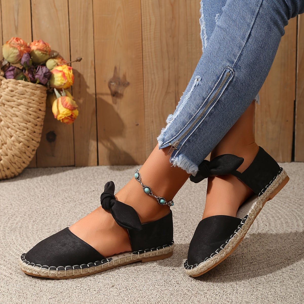 Women's Bowknot Flat Shoes Slip On Low Round Toe Non slip Shoes