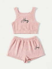 Women's Plus Size Lounge Set: Crop Tank Top & Shorts Pajamas 2 Piece Set
