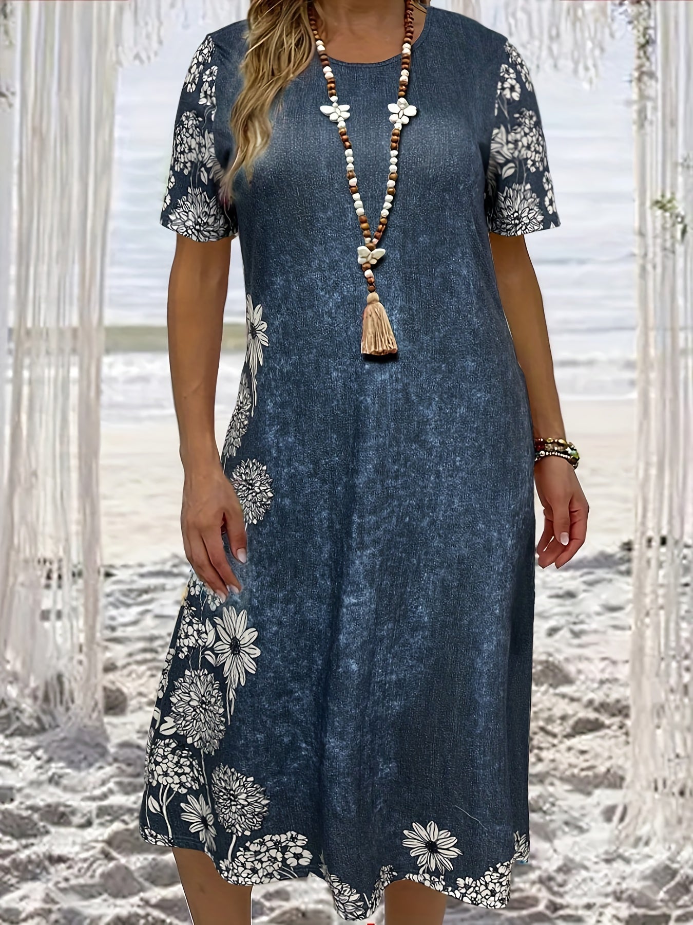 Vacay Dress Women's Plus Floral Print Short Sleeve Dress