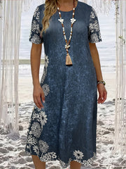 Vacay Dress Women's Plus Floral Print Short Sleeve Dress