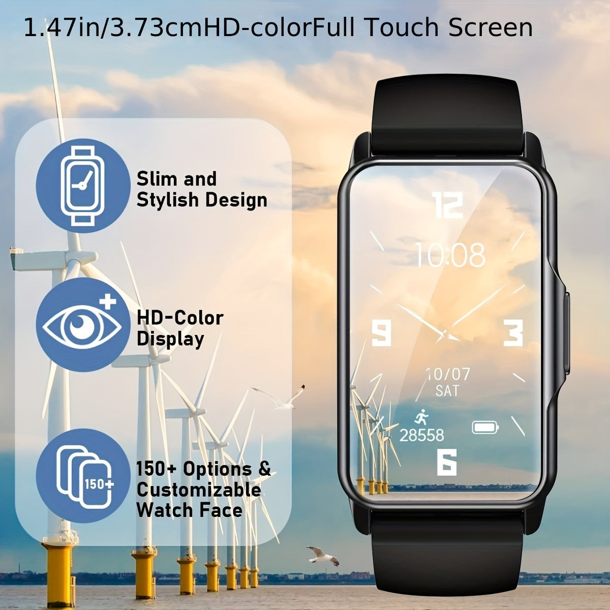 Smart Watch Fitness Tracker Heart Rate Blood Pressure IP68 Waterpro