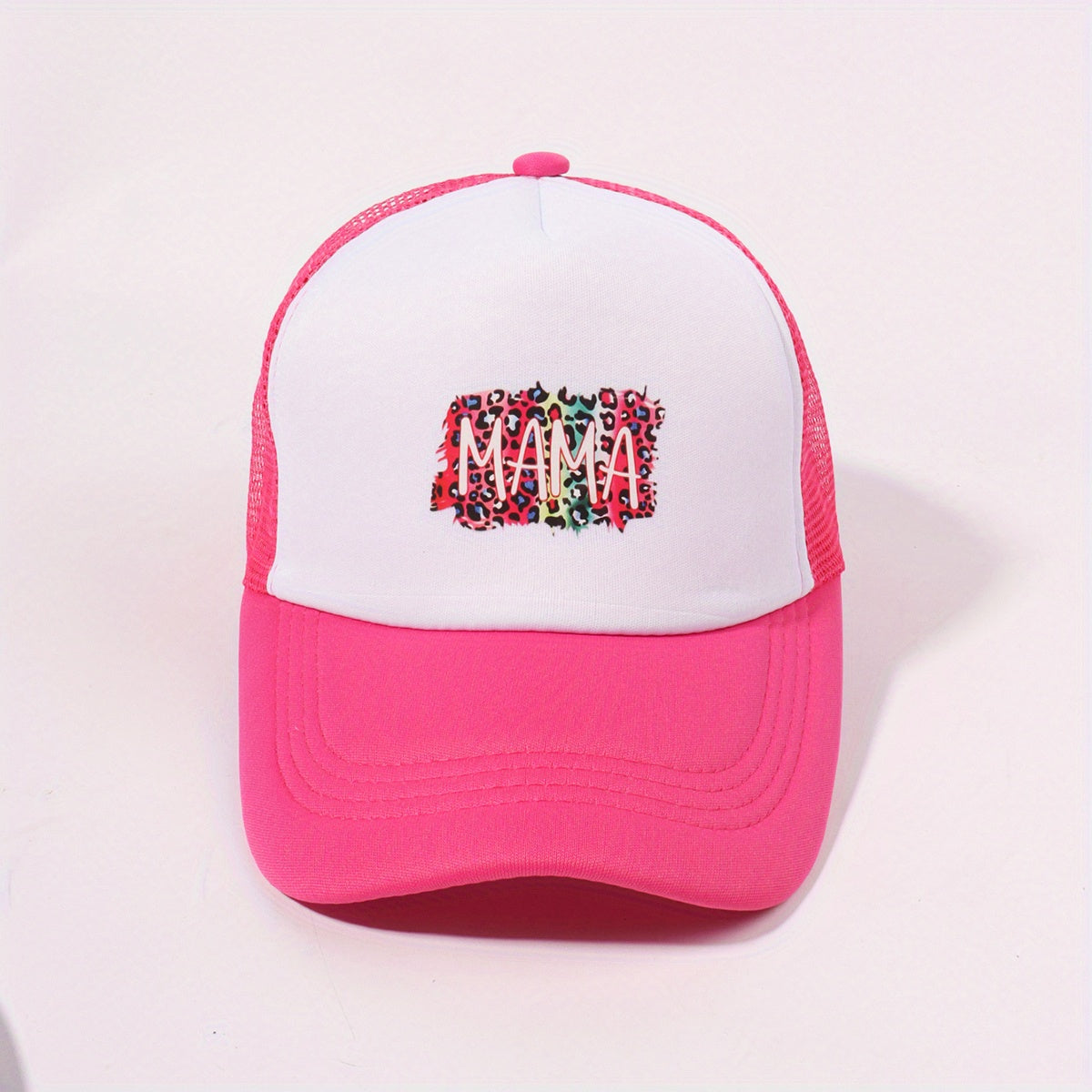 Leopard Print Baseball Cap Rose Red Adjustable Trucker Hat Breathable