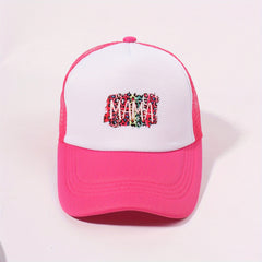 Leopard Print Baseball Cap Rose Red Adjustable Trucker Hat Breathable