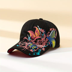 Men's Butterfly Embroidered Peaked Cap Baseball Cap Adjustable Hat