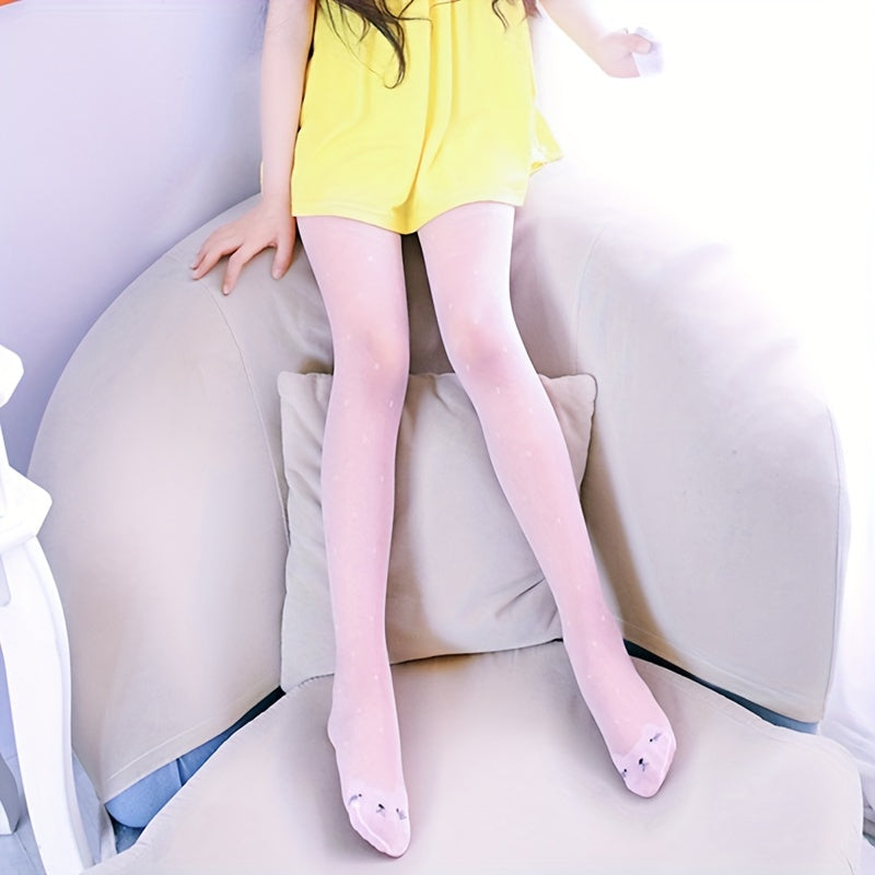 Girls Pink Cat Stylish Pantyhose Dot Pattern Dress Tights