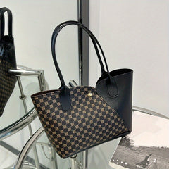 Chic Geometric Pattern Tote Bag - Women's Faux Leather Tote