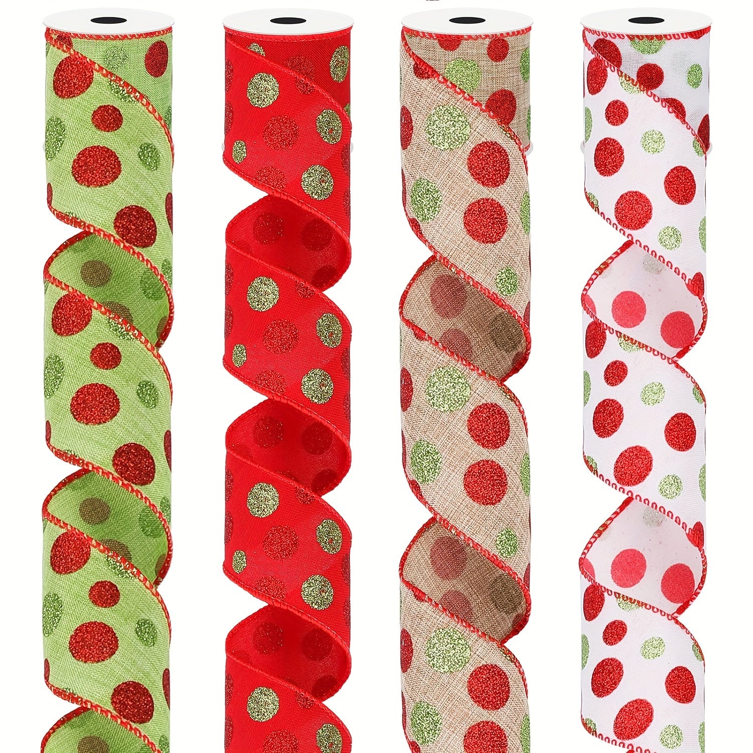 4.57m Christmas Wired Ribbon Red Green Xmas Wrapping Polka Dot Swirl