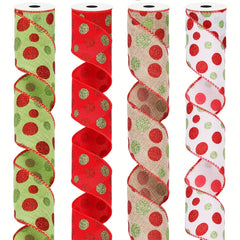 4.57m Christmas Wired Ribbon Red Green Xmas Wrapping Polka Dot Swirl