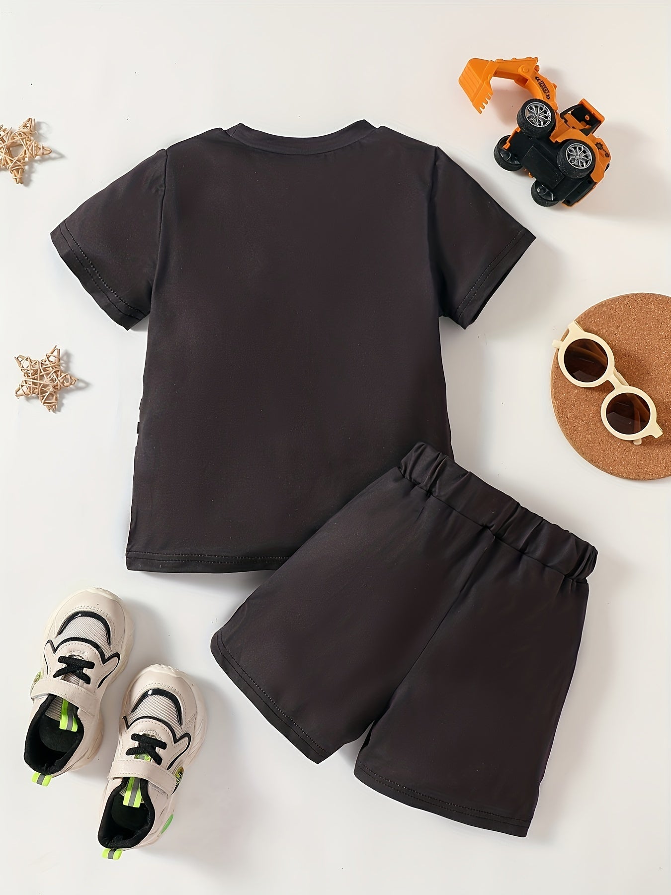 Boy's 2pcs Cartoon Truck Excavator T shirt & Shorts Set Summer Outfits