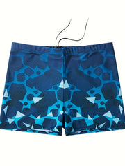 Men's Geometric Pattern Boxer Swim Trunks High Stretch Breathable Swimwear