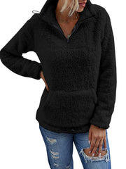 Casual Fuzzy Stand Collar Pullover Sweatshirt