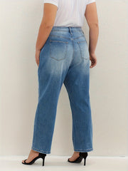 Washed High Rise Loose Fit Straight Leg Jeans