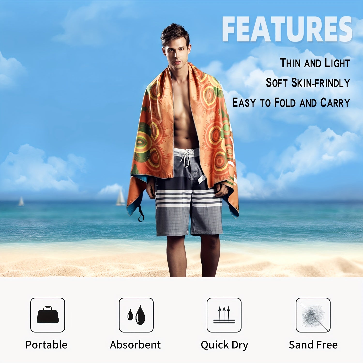 Turbo Microfiber Beach Towel Quick Drying Sand Proof Swim Towel