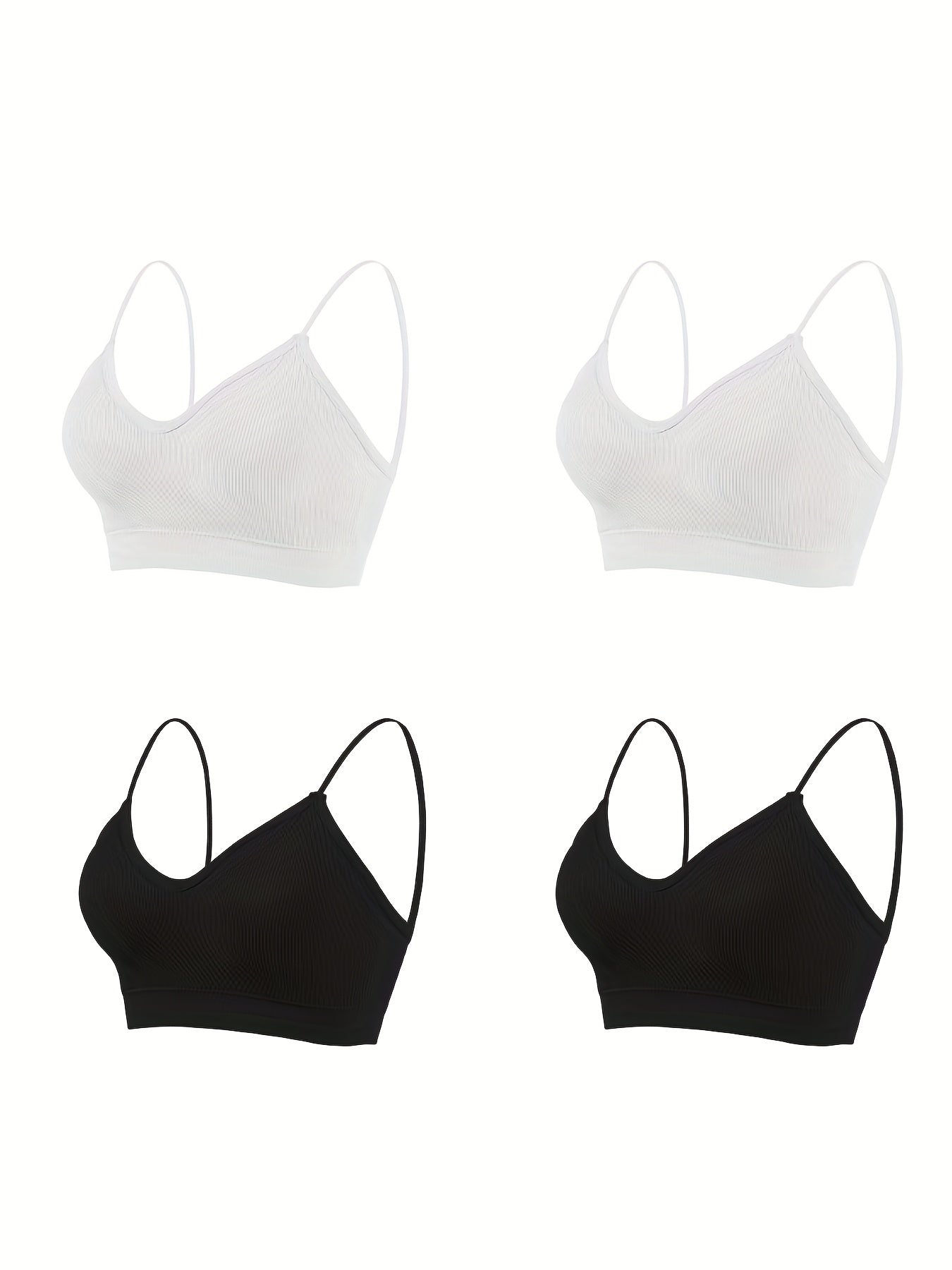 4pcs Ribbed Cami Crop Tops Spaghetti Strap Top