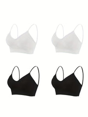 4pcs Ribbed Cami Crop Tops Spaghetti Strap Top
