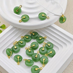 20pcs Green Round Jade Beads Charms for DIY Necklace