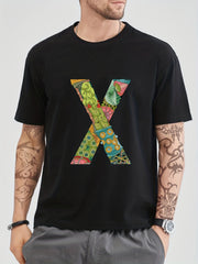 X Print Men's Graphic Crew Neck T-shirt for Summer Casual Comfy Tee