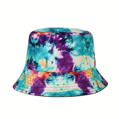 Boho Tie Dye Print Reversible Bucket Hat for Sun Protection