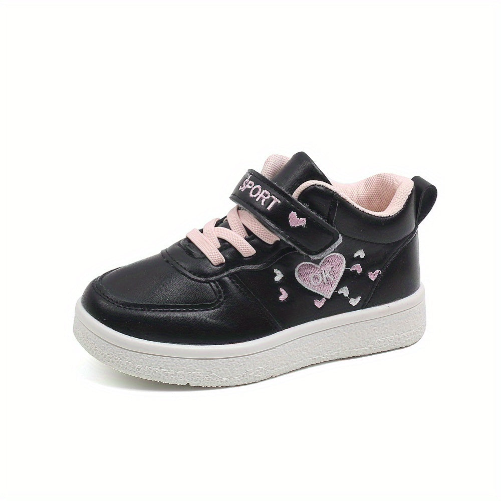 Girls Heart Graphic Print Sneakers No Tie Kids Casual Outdoor Shoes