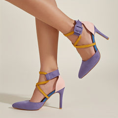 Colorblock High Heel Sandals, Pointed Toe Stiletto Heels