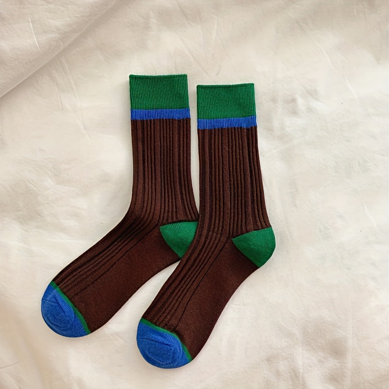 Colorblock Crew Socks - Comfy & Breathable Mid Tube Socks