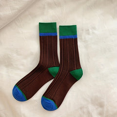 Colorblock Crew Socks - Comfy & Breathable Mid Tube Socks