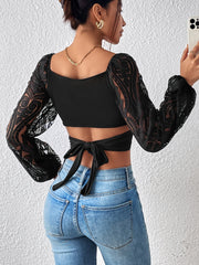 Sexy Lace Crop Top V Neck Top For Club & Party Women's Clothing
