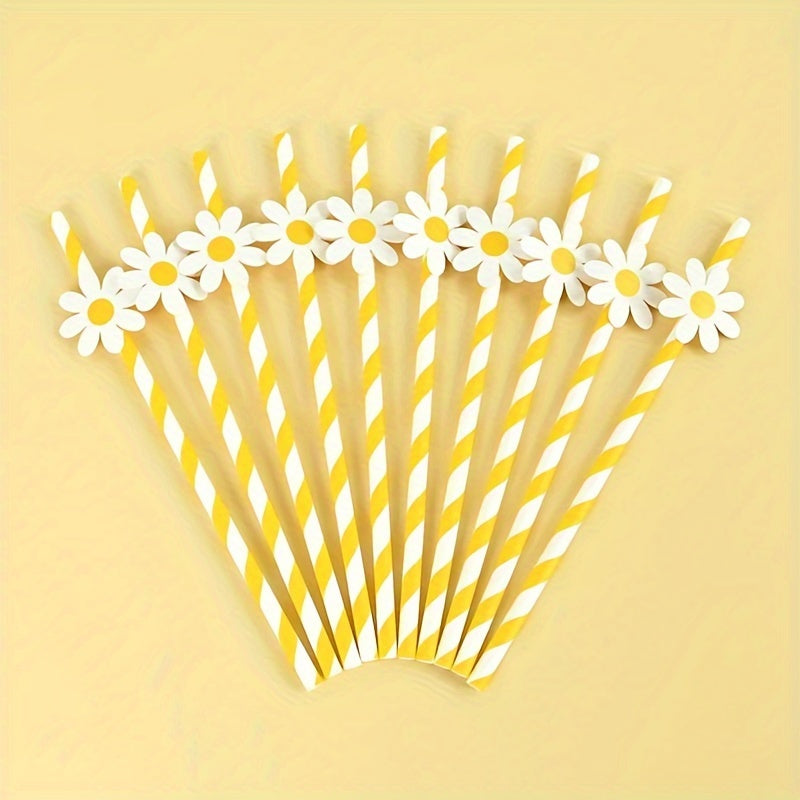 10pcs Daisy Flower Paper Straws Disposable Straws for Birthday Party Decoration