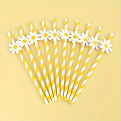 10pcs Daisy Flower Paper Straws Disposable Straws for Birthday Party Decoration