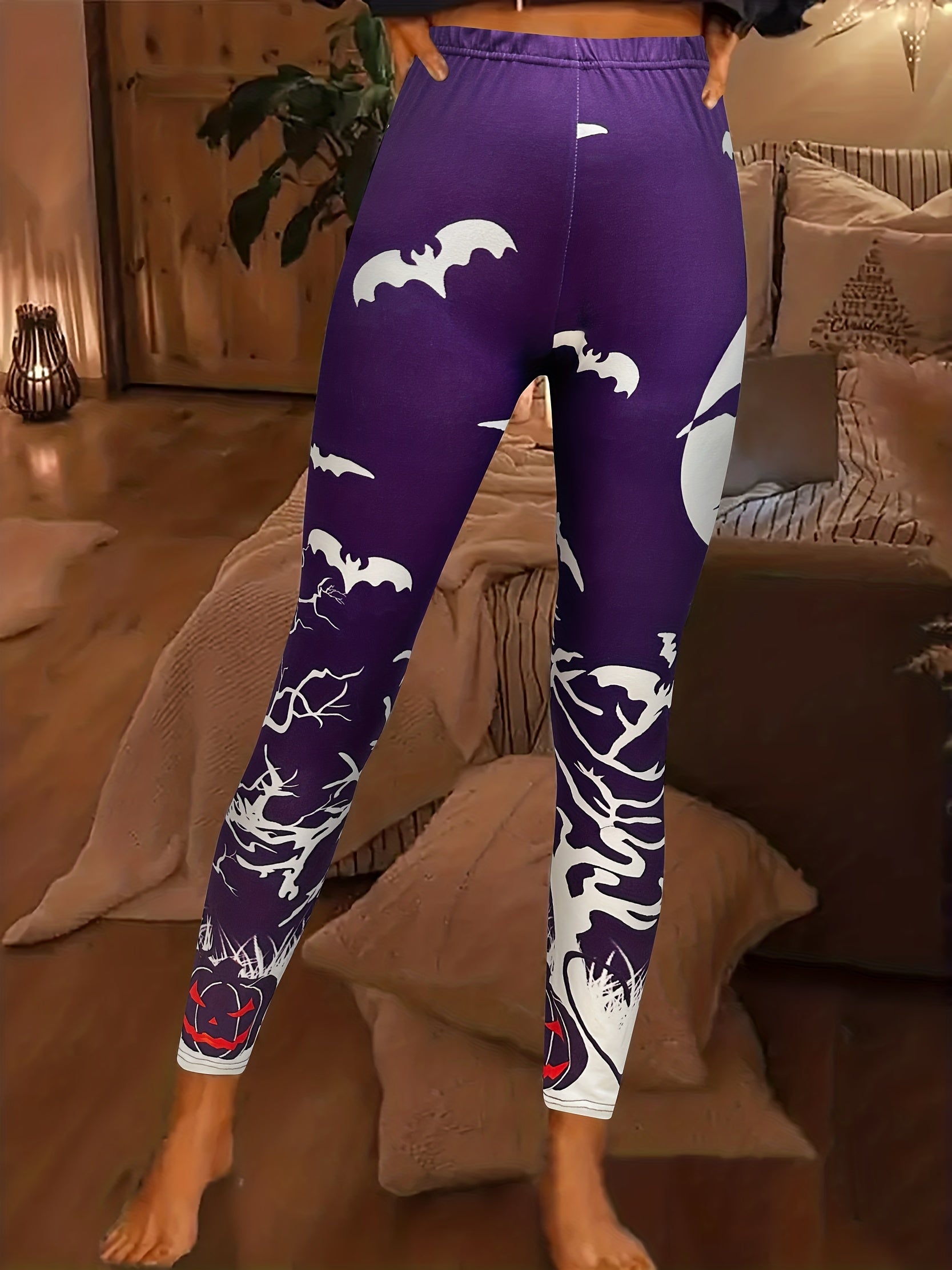 Halloween Print Skinny Leggings High Waist Stretchy Leggings Women's