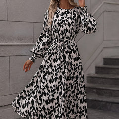 Leopard Print Crew Neck Dress Long Sleeve Dress