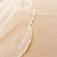 Hand Beaded Bridal Veil with Pearls Wedding Veil Fingertip Length