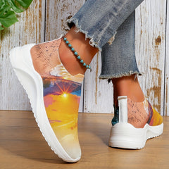 Women's Sky Printed Sock Shoes Knitted Slip On Sports Shoes