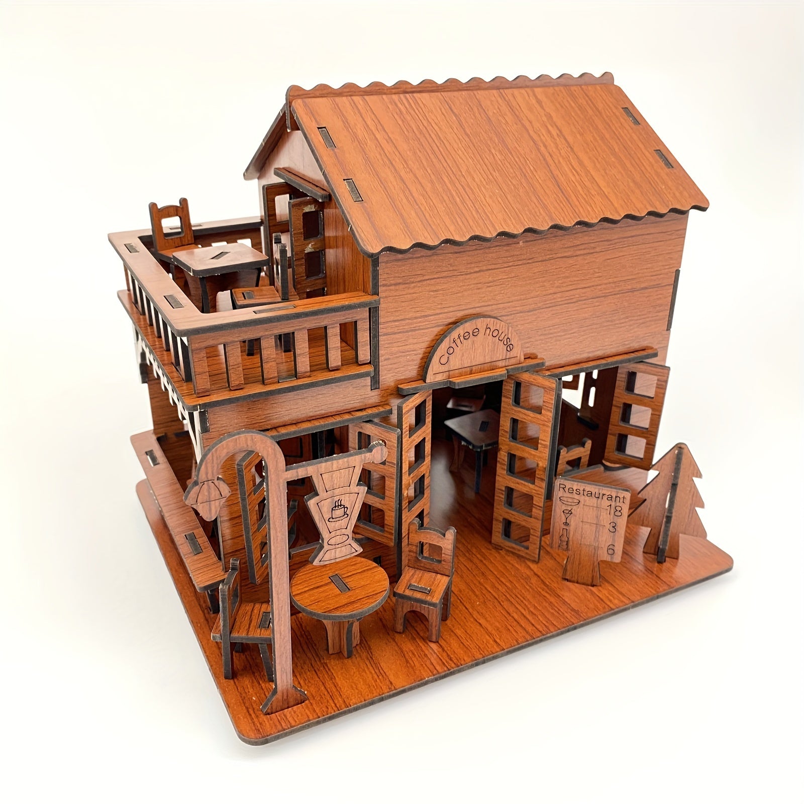 Wooden 3D Puzzle DIY Coffee House Building Model Kit