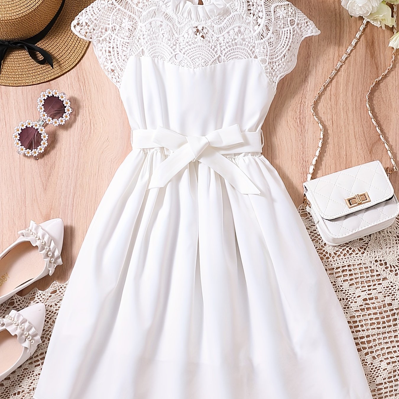 Girls Lace Sleeveless A Line Belted Princess Dress For Kids Children