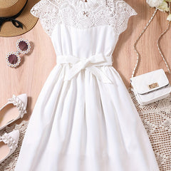 Girls Lace Sleeveless A Line Belted Princess Dress For Kids Children