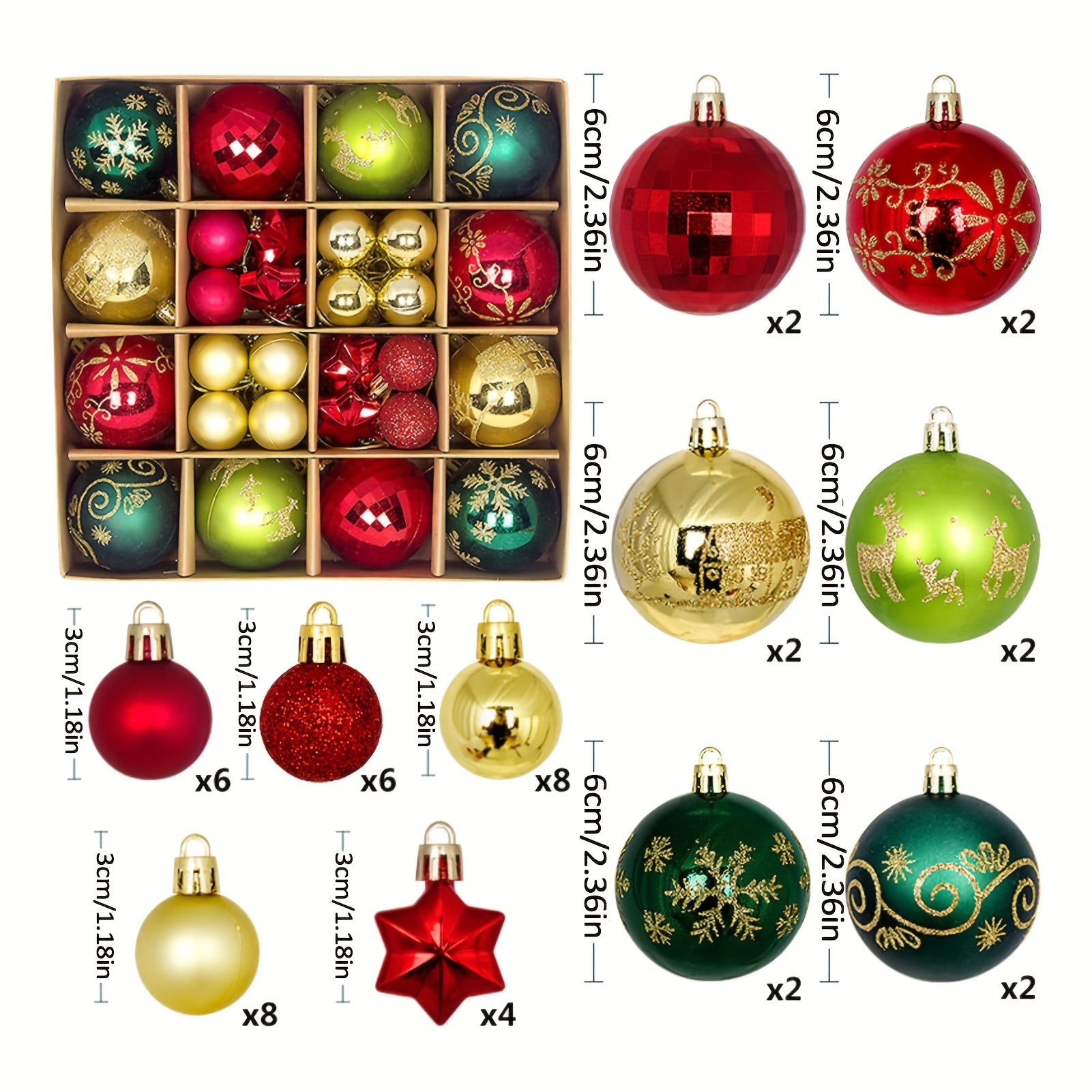 44pcs Shatterproof Christmas Ball Ornaments Set Wedding Party Tree Decor