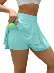 2 in 1 Ruffle Skirt With Shorts Inner Pocket Tennis Golf Skirts