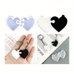 Couple Love Heart Keychain Silicone Mold DIY Heart Puzzle Resin Mold