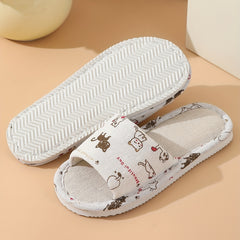 Cat Print Flat Slippers Open Toe Lightweight Casual Slides Shoes