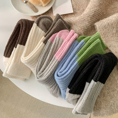 5 Pairs Colorblock Crew Socks Women's Mid Tube Stockings