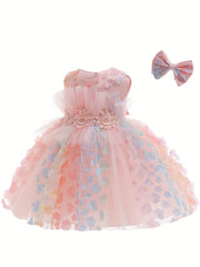 Flower Decor Sleeveless Mesh Gown Princess Dress & Headband Set