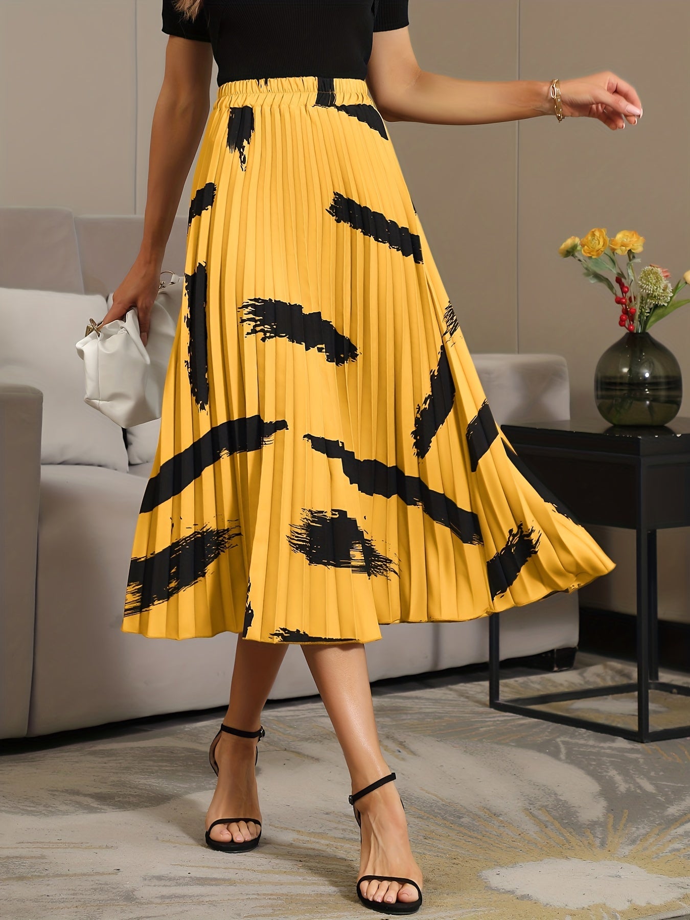 Pleated Skirts Casual Elastic Waist Maxi Skirts Women's Clothing