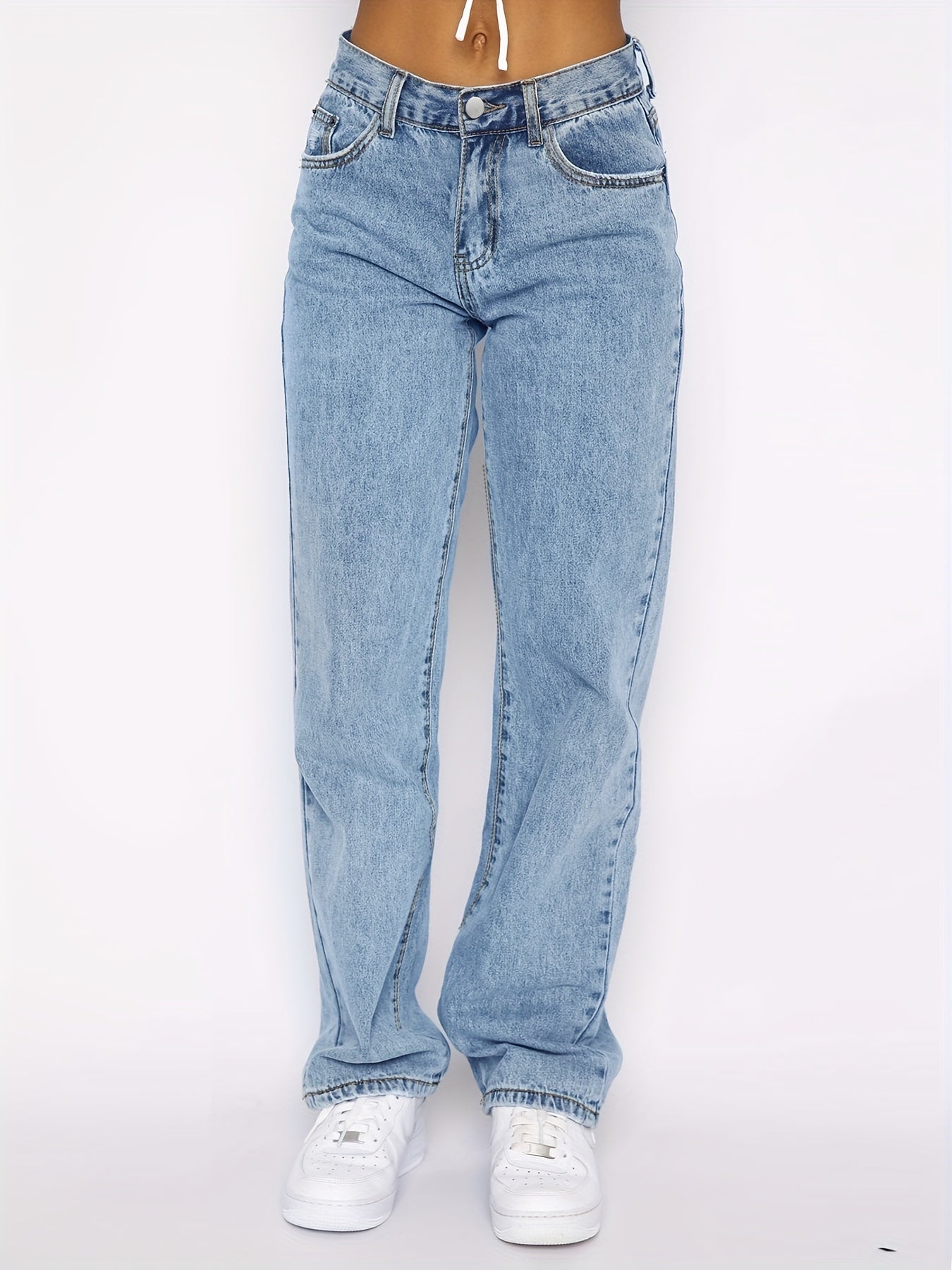 High Waist Ripped Straight Jeans Loose Fit