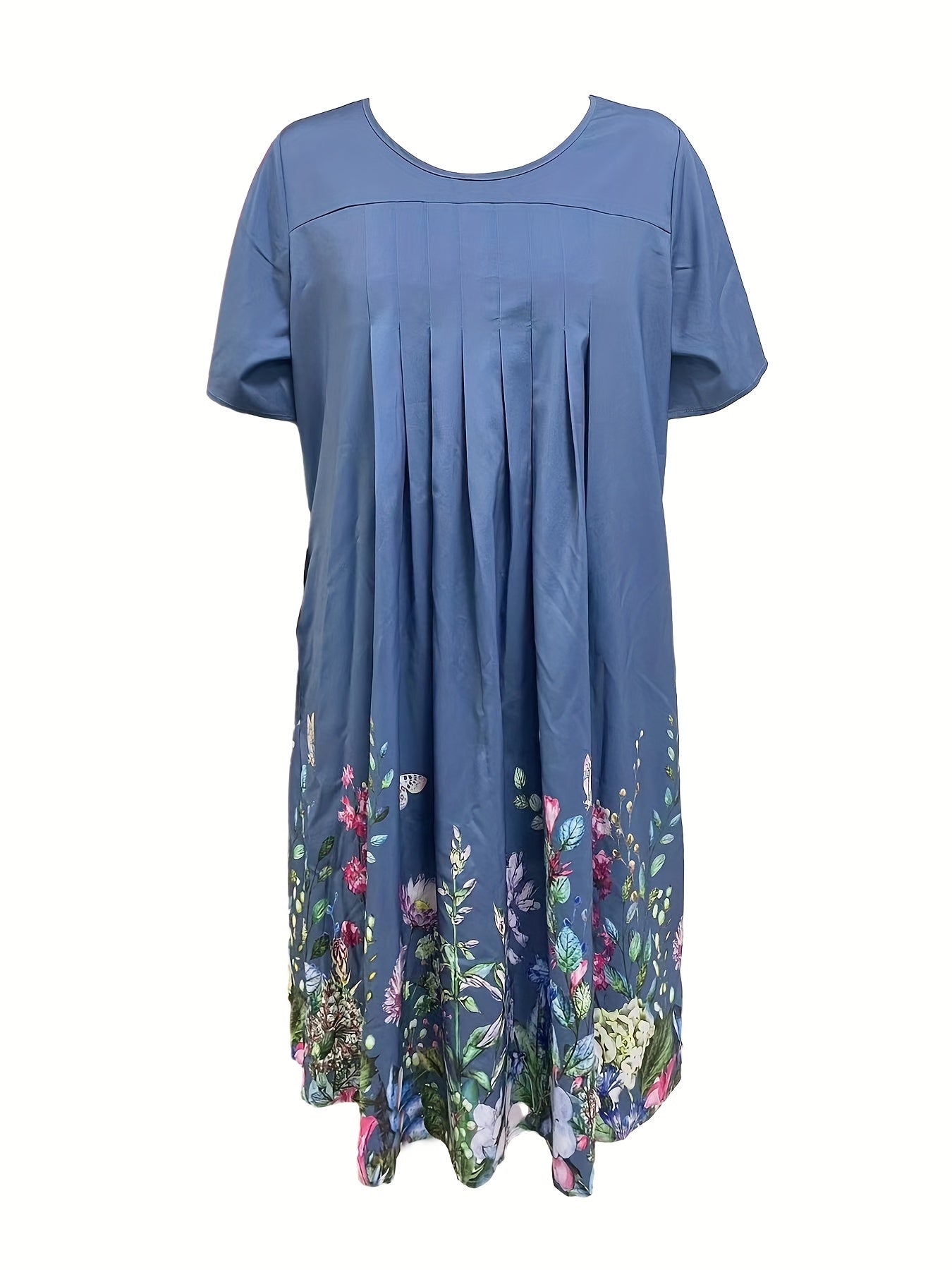 Floral Print Dress with Pockets - Plus Size