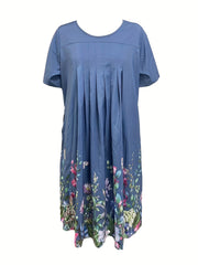 Floral Print Dress with Pockets - Plus Size