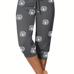 Graphic Print Drawstring Cropped Pants for Spring