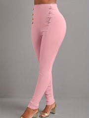 Sexy Leggings High Rise Stretch Button Decor