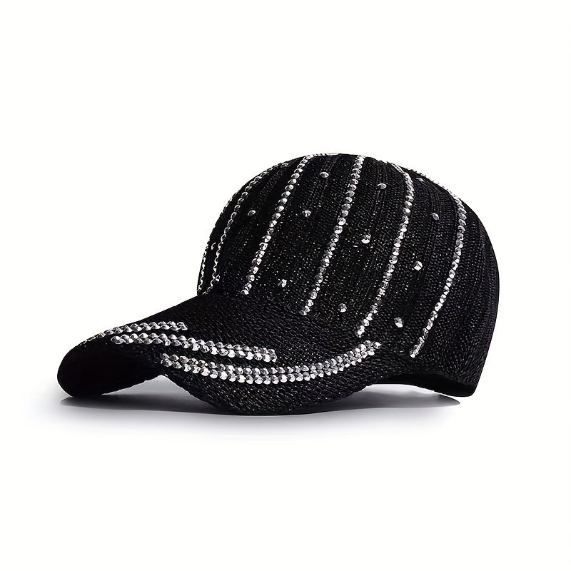Striped Rhinestone Baseball Cap Hip Hop Knitted Sun Hat